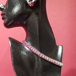 Pink CZ Choker w/Stud Earrings